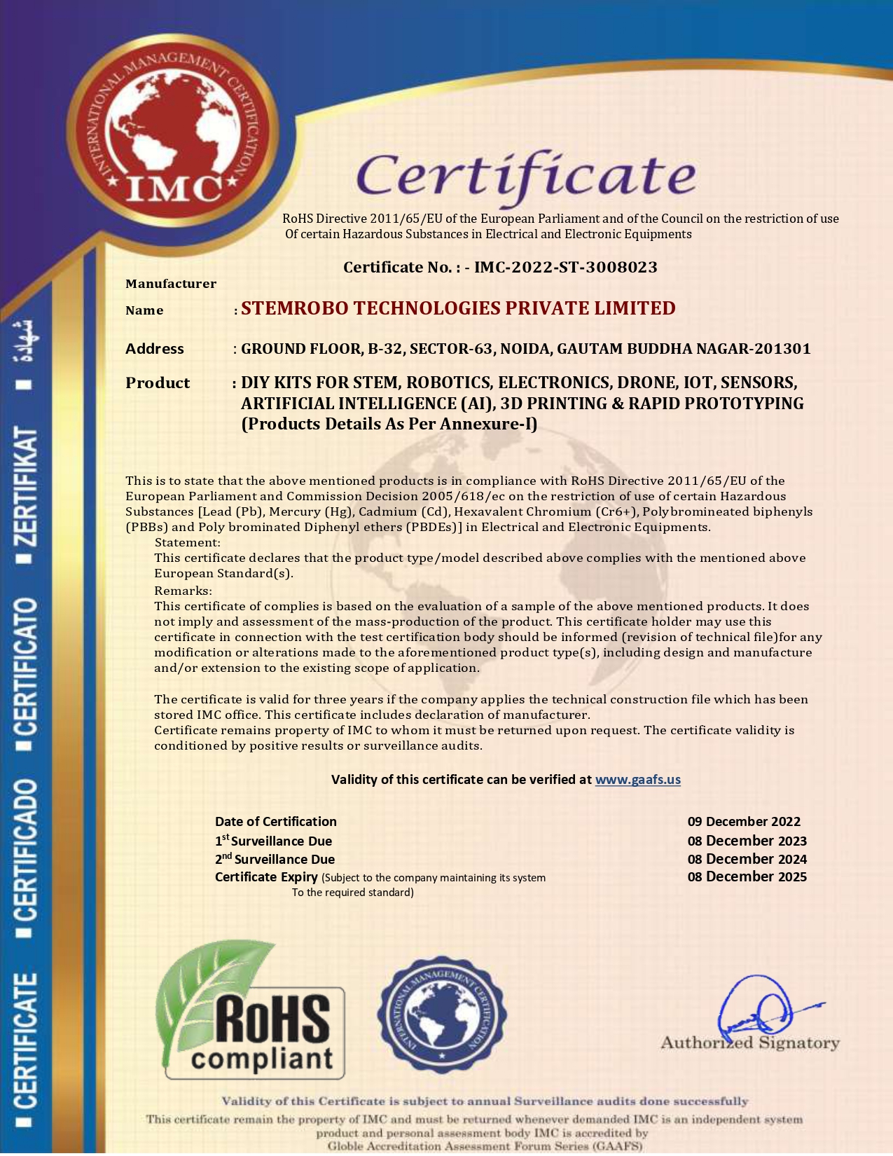 ROHS STEMROBO Certification