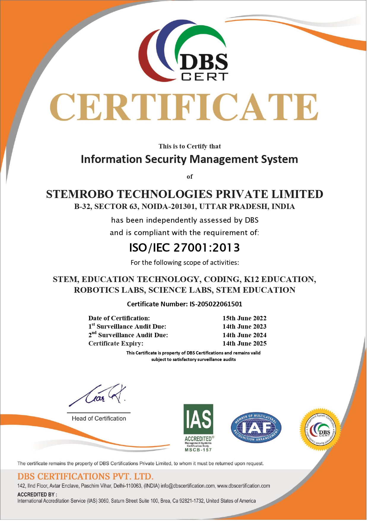 DBS STEMROBO Certification